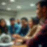 A diverse group of students engaged in a lively discussion in a classroom setting.
