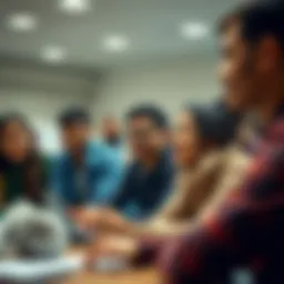 A diverse group of students engaged in a lively discussion in a classroom setting.