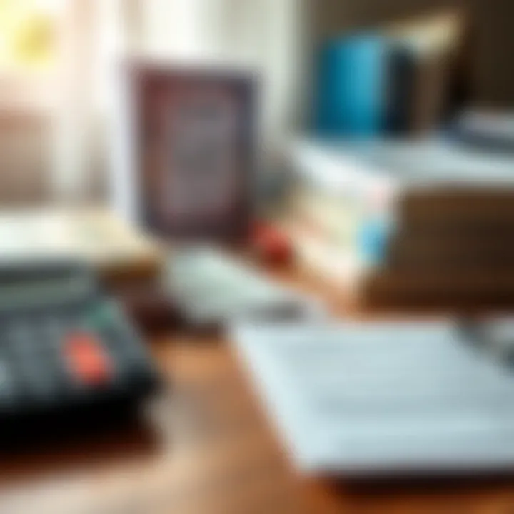 Calculator and retirement planning books on a desk