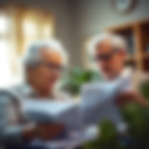 Elderly couple reviewing financial documents