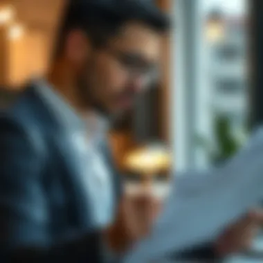 Analyzing Loan Terms and Rates A focused individual analyzing financial documents and rates