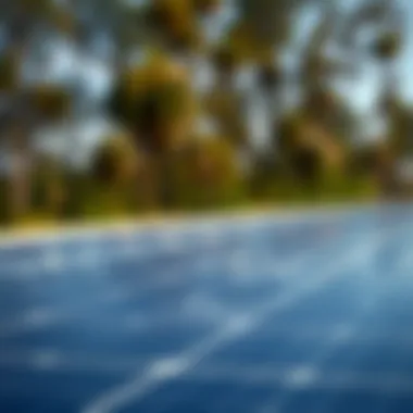 Solar Production Analysis A detailed view of solar panels with graphical representations of energy production statistics.