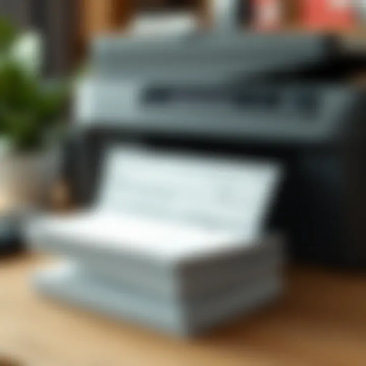 A stack of blank check paper next to a printer