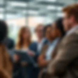 A diverse group of professionals discussing career opportunities