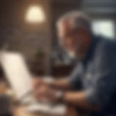 Reviewing Job Listings Online A senior individual reviewing job listings online
