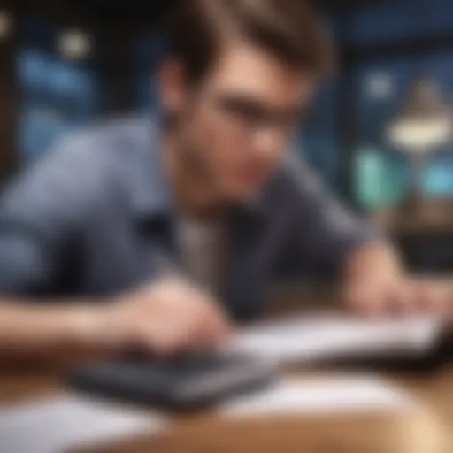 A young adult engaged in a financial planning session with a notebook and calculator.