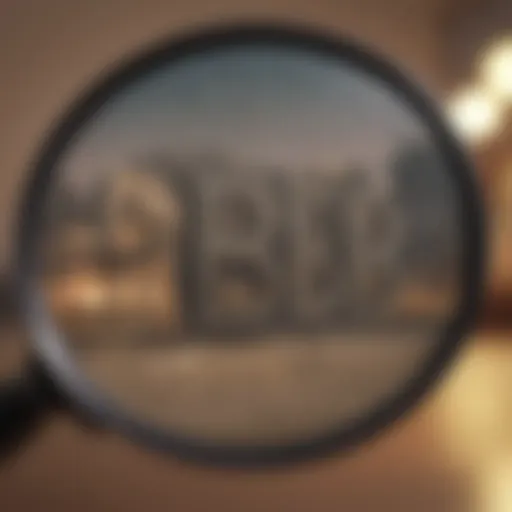 Illustration showing a magnifying glass over a BBB logo