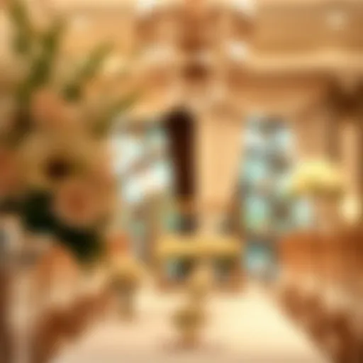 An elegant wedding setting with floral arrangements