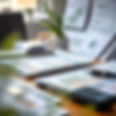 Business Planning Essentials An organized workspace featuring a business plan and financial documents