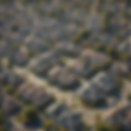 Aerial view of a California neighborhood showcasing foreclosed properties