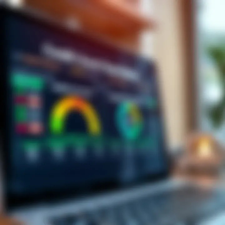 A digital screen displaying credit score metrics