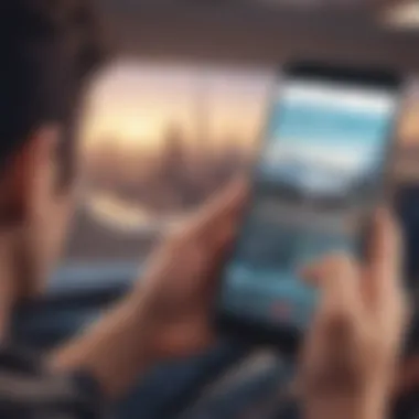 Traveler using flight booking app on a smartphone