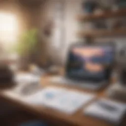 A well-organized home office workspace with a planner and laptop.