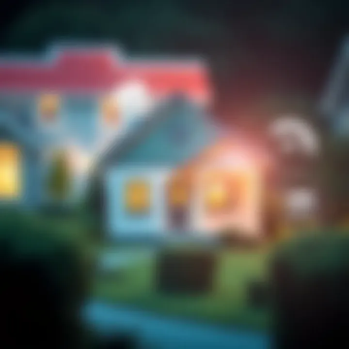 Illustration of a house with financial indicators around it