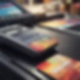 Close-up view of a debit card on a retail checkout counter