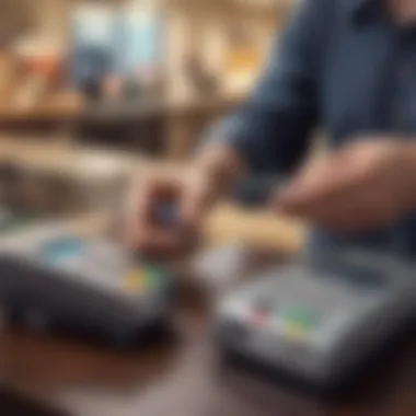 Illustration showing a customer using a debit card at a point of sale terminal