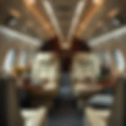 A luxurious private jet interior showcasing plush seating and elegant design