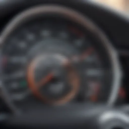 A close-up view of a car dashboard with a focus on the speedometer and fuel gauge