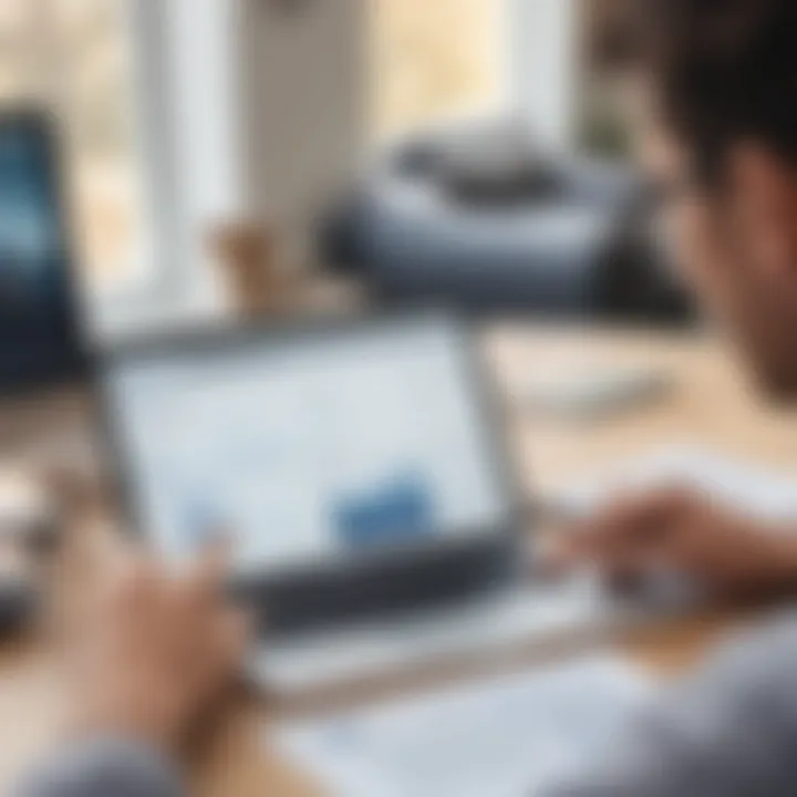 A serene image of a person reviewing financial documents at a desk with a laptop