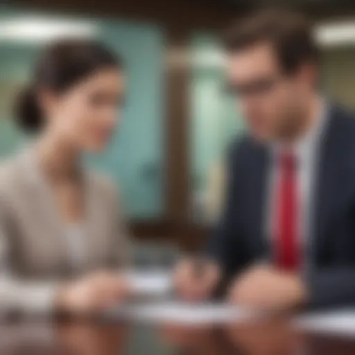 A bank teller assisting a customer with a check